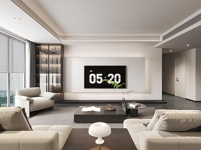 Modern Minimalist Living Room With Sofas Coffee Tables And TV 3d model