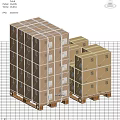 Industrial Equipment Packed in Strapped Cardboard Boxes Stacked on Wooden Pallets with Labels