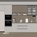Modern Built in Wine Cabinet With Glass Door Shelves And Lighting In Kitchen Interior