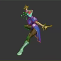 Female Martial Artist Character In Action Pose With Blue Outfit Brown Pants And White Boots