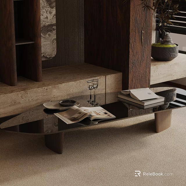 Modern Sofa Coffee Table Combination With Magazine Glass Tray And Wooden Shelf Design 3d model 