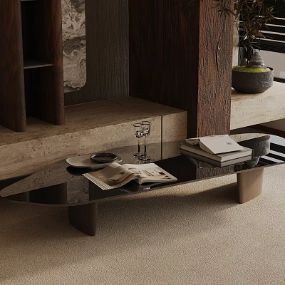 Modern Sofa Coffee Table Combination With Magazine Glass Tray And Wooden Shelf Design 3d model