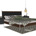 Double Bed With Tufted Headboard Wooden Frame Pillows Blanket And Nightstands With Table Lamp