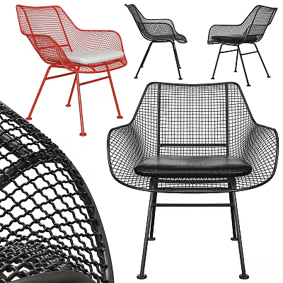 Modern Single Chair With Wire Mesh Design Red Black Metal Frame And Cushioned Seat 3d model