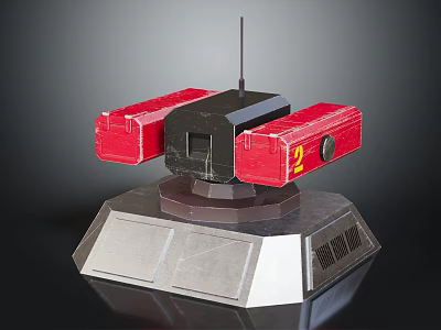 Red And Gray Device Model With Number 2 And Antenna On Base 3d model