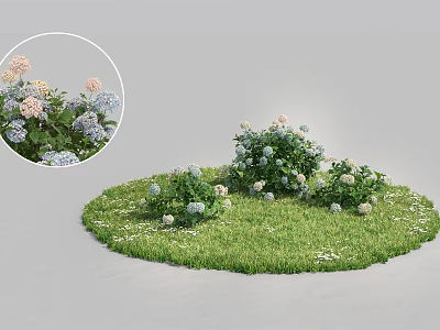 Beautiful Flower Cluster on Green Lawn with Pink and Blue Blooms 3d model