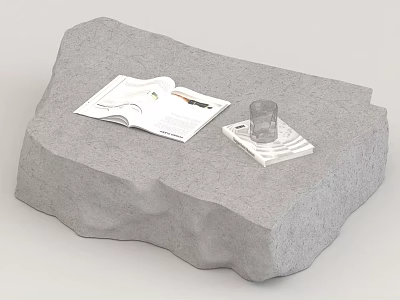 Natural Stone Coffee Table Featuring Open Magazine And Glass Cup On Tray Surface 3d model