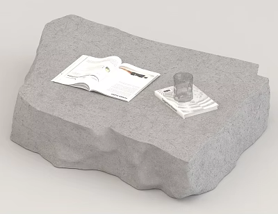 Natural Stone Coffee Table Featuring Open Magazine And Glass Cup On Tray Surface 3d model