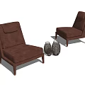 Elegant Modern Brown Leather Single Sofas With Decorative Vases And Wooden Legs