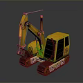 Yellow Tracked Excavator With Cab And Mechanical Arm On Dark Background