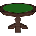 Octagonal Entertainment Table With Green Felt Top And Wooden Carved Pedestal Base