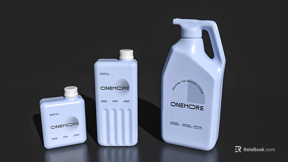 Onehore Brand Plastic Liquid Containers In Different Sizes With Light Blue Finish 3d model 