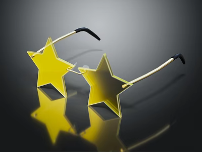 Trendy Yellow Star Shaped Sunglasses with Golden Frame and Black Temples 3d model