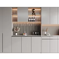 Gray Modern Wine Cabinet With Integrated Lighting Wine Bottles Glasses And Decor 3d model