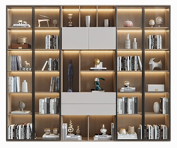 Bookcase Display Cabinet Full Wall Freestanding Adult Solid Wood 3d model