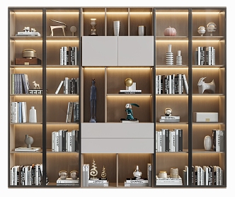 Bookcase Display Cabinet Full Wall Freestanding Adult Solid Wood 3d model