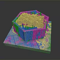Green Plants Thriving in Hexagonal Stone Planter on Stone Slab Base