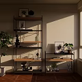 Modern Cozy Living Room Interior With Open Shelves Green Plant Sunlight And Decorative Items