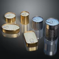 Metal Canned Goods With Gold And Silver Colors Different Shapes And Reflective Design