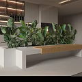 Modern Restaurant Interior Design With Green Plants Wooden Bench And Open Layout