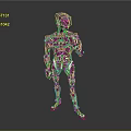 Red Robot Character With Blue Polyhedral Head And Mechanical Body Design