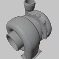 Industrial Metal Turbocharger 3D Model With Exhaust Inlet And Mounting Base
