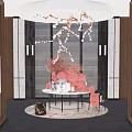 Hotel Lobby Interior With Opulent Chandelier And Large Red Floral Arrangement On Marble Table