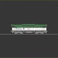 Green And White Train Model On Gray Tracks With Smooth Surface And Detailed Design
