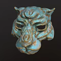 Turquoise Lion Mask With Horns And Textured Surface On Dark Background 3d model