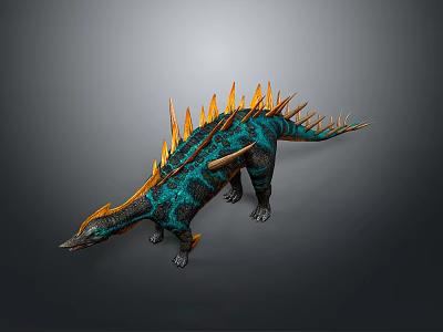 3D Rendered Stegosaurus Dinosaur Model With Teal Green Skin And Orange Back Spikes 3d model