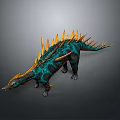 3D Rendered Stegosaurus Dinosaur Model With Teal Green Skin And Orange Back Spikes