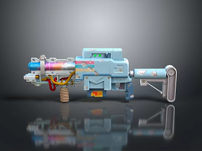 Blue Sci Fi Weapon With Metallic Finish And Colorful Mechanical Components Design 3d model