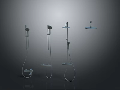 Modern Shower Fixtures with Heads and Handheld Sprayers as Bathroom Household Items 3d model