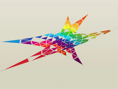 Vibrant Tensile Membrane Star Shaped Structure Featuring Multicolored Triangular Panels Design 3d model