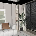 Living Room Decorative Cabinet With Built in Lighting Books And Green Plant By Window