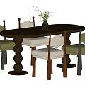 Elegant Oval Dining Table Set With Green White Chairs And Black Spherical Base 3d model