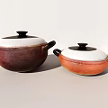Maroon And Orange Ceramic Cooking Pots With Lids And Black Handles