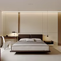 Modern Minimalist Bedroom Interior Design With Bed Bedside Table Desk And Window Blinds