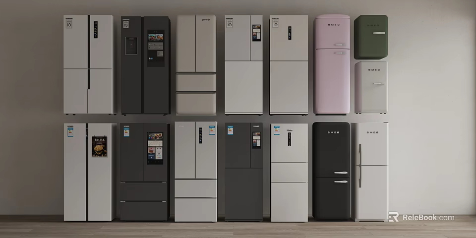 Various Refrigerators With Different Colors Styles And Modern Designs On 3d model 