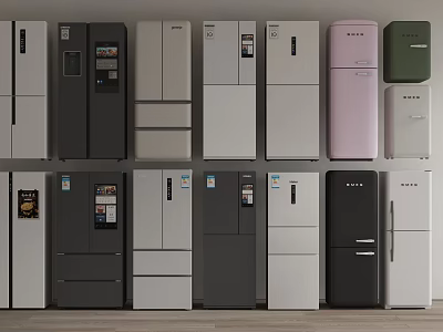 Various Refrigerators With Different Colors Styles And Modern Designs On 3d model
