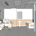 Clean Hospital Outpatient Clinic Interior With Desk Computer Chairs Bed Sink And Anatomy Chart