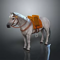 White Horse With Brown Saddle And Bridle Standing On Dark Surface 3d model