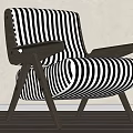 Modern Accent Chair With Black And White Striped Fabric And Wooden Armrests Design