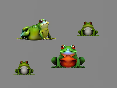 Green Reptiles In Various Postures With Red And White Bellies On Gray Background 3d model