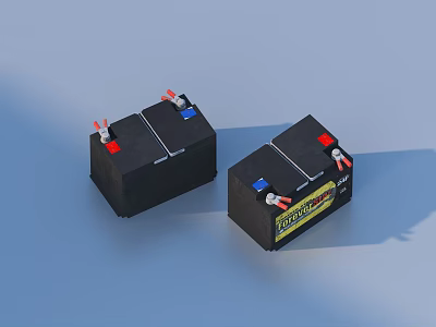 Black Household Batteries with Red and Blue Terminals and Yellow Label for Home Use 3d model