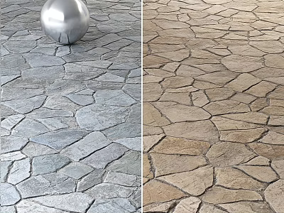 Natural Irregular Stone Floor Tiles in Gray and Light Brown with Unique Pattern Design 3d model