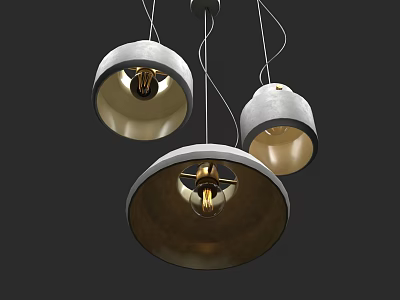 Three Modern Pendant Lights With Round Metal Shades For Interior Lighting Design 3d model
