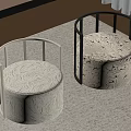 Modern Round Stools With Curved Backrests And Patterned Upholstery In Light Dark Tones 3d model