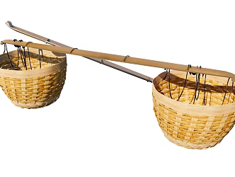 Chinese Style Other Sketches New Chinese Style Pole Basket Rural Farming Tools Supplies Bamboo-woven Basket Rural Sketches Bamboo-woven Basket 3d model