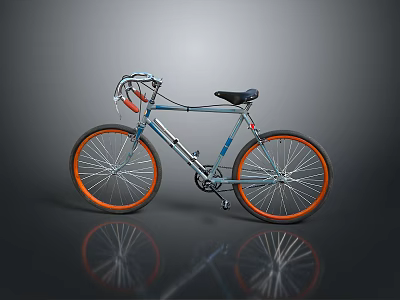 Stylish Modern Bicycle With Silver Frame Orange Wheels And Black Seat 3d model
